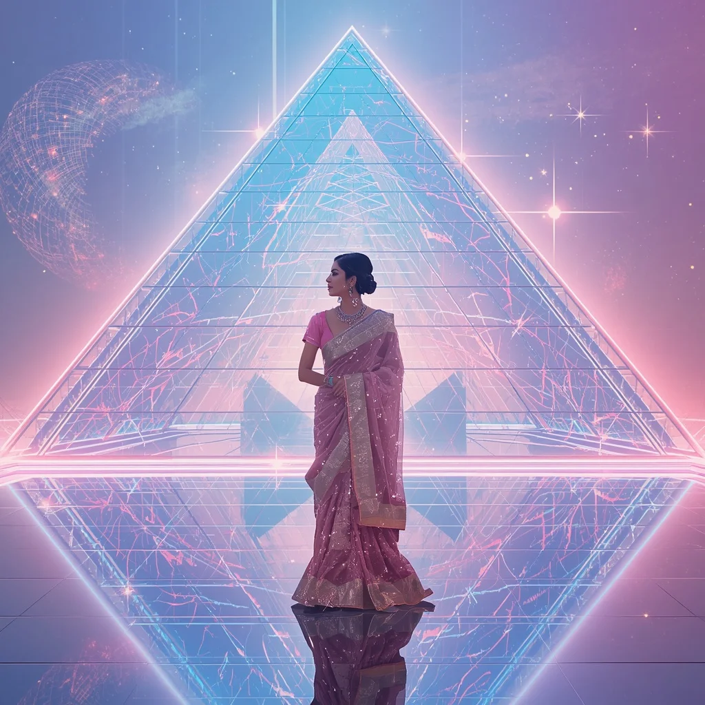 Festive Pastel Saree Neon Constellation Infinity Pyramid Collage Modern | Motivation Ai Prompt