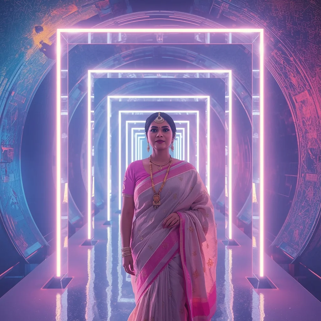 Festive Pastel Saree Neon Crystal Observatory Frames Collage Modern Cinematic | Prompt Seen Girl Photo Editing Trending