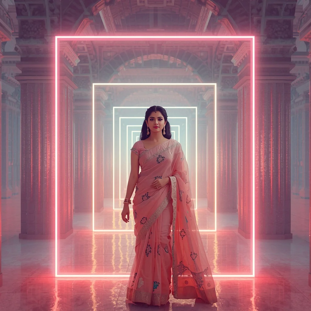 Festive Pastel Saree Neon Crystal Palace Frames Collage Modern Cinematic | Trending Prompt Girls Traditional