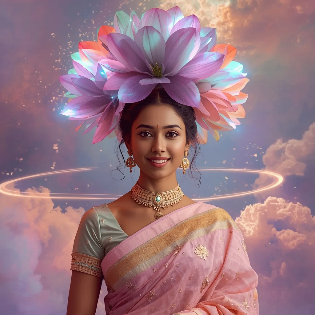 Festive Pastel Saree Neon Galaxy Magnolia Crown Collage Modern Cinematic | South Indian Prompt For Girl ChatGPT