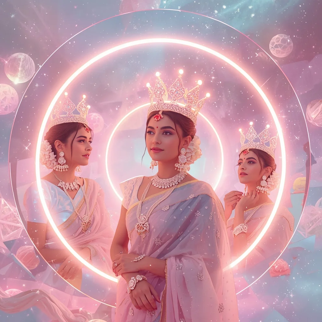 Festive Pastel Saree Neon Starlight Infinity Crown Collage Modern | Prompt Seen Girl Photo Editing Chatgpt Download