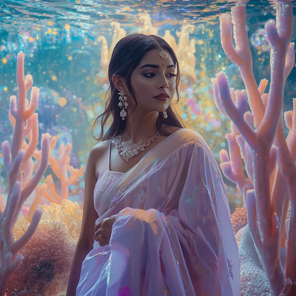 Festive Pastel Saree Opaline Crown Coral Universe Collage | Instagram Highlight Cover Ai Prompt