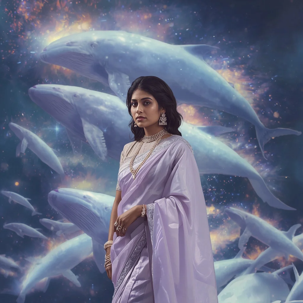 Festive Pastel Saree Opaline Whale Migration Universe Collage | Best Prompt For Traditional Look For Girl Chatgpt