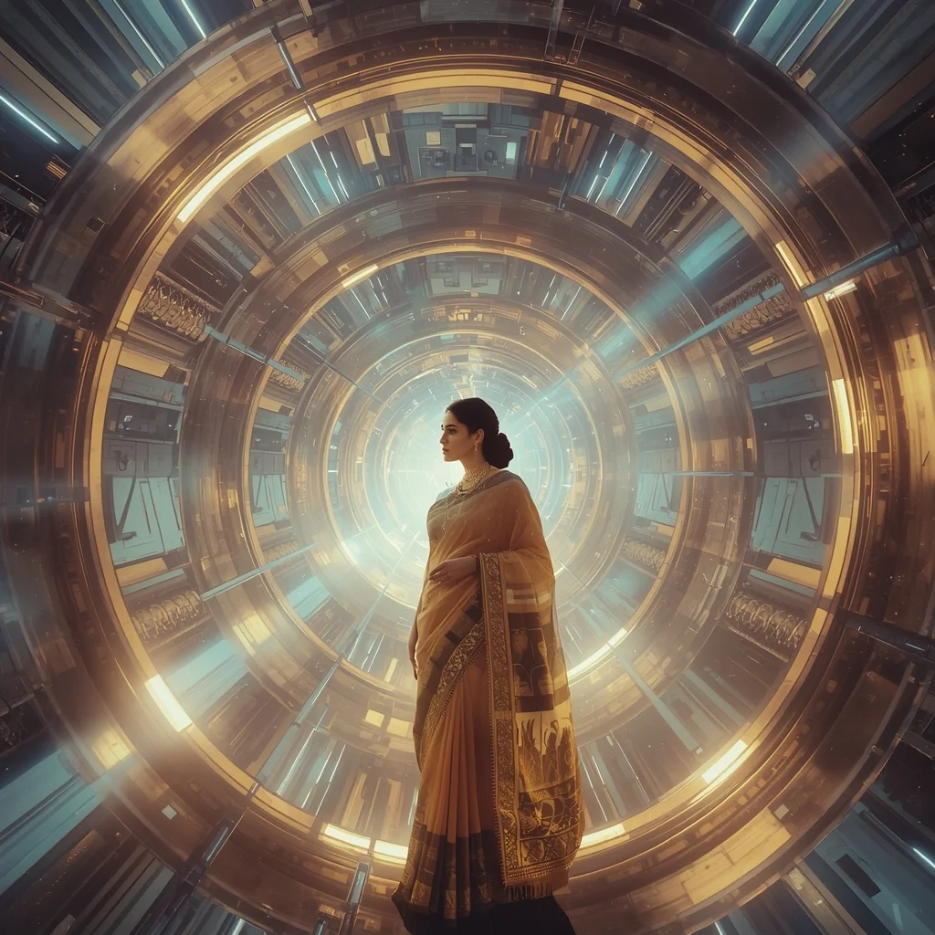 Festive Pastel Saree Orbital Ring Energy Architecture Gravity System Collage | Cosmic Structure Prompt | Prompt Gemini Saree