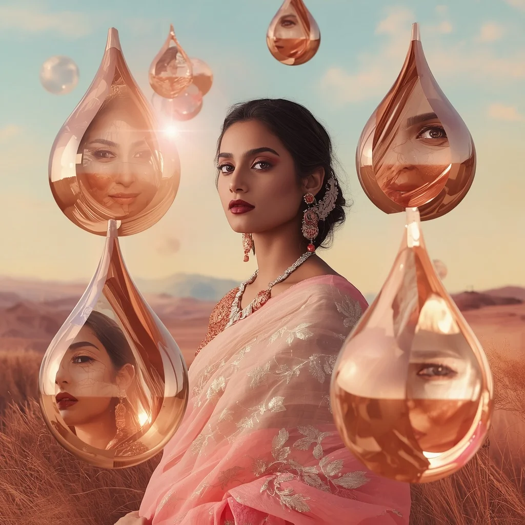 Festive Pastel Saree Parametric Liquid Copper Flow Collage Luxury Cinematic | Kurti Prompt For Girl