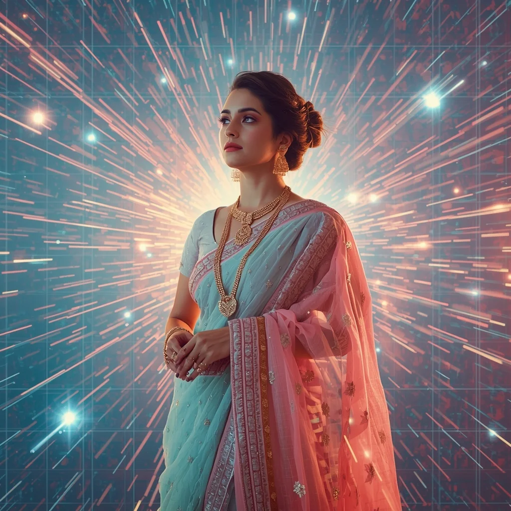 Festive Pastel Saree Photon Burst Matrix Collage Cinematic Aesthetic | Saree Pose Ai Prompt For Image Generation