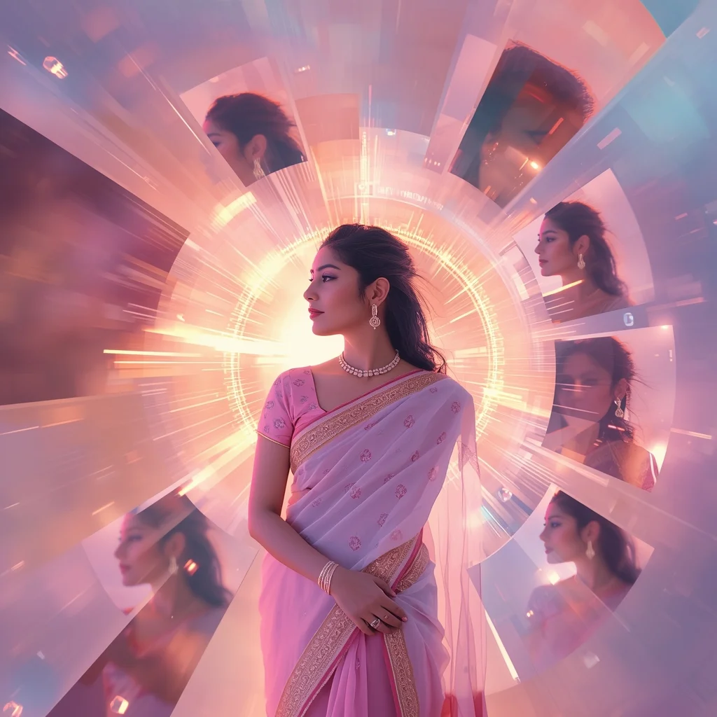 Festive Pastel Saree Plasma Core Energy Rotation Collage Luxury Cinematic | Prompt For Gemini Ai Saree Look Couple