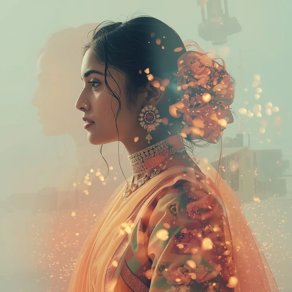 Festive Pastel Saree Poetic Artistic Double Exposure Loop Collage | Dream Reflection Prompt | Saree Prompt For Gemini Ai