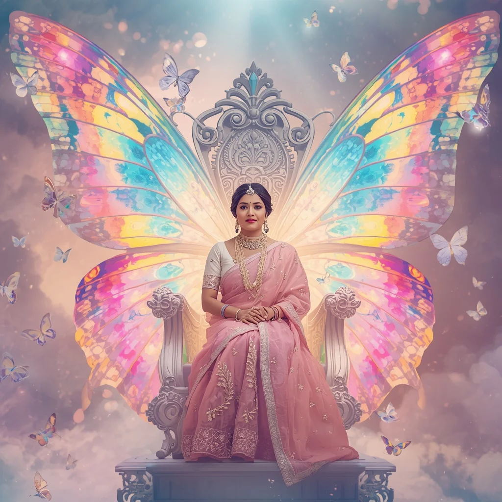 Festive Pastel Saree Prism Celestial Butterfly Throne Collage Premium | Grok Ai Prompt