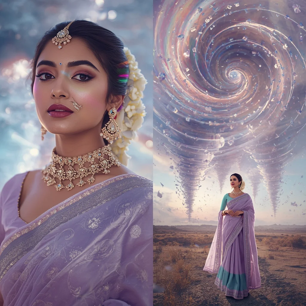 Festive Pastel Saree Prism Crown Tornado Realm Collage | New Instagram Trend Prompt For Girl And Boy Aesthetic