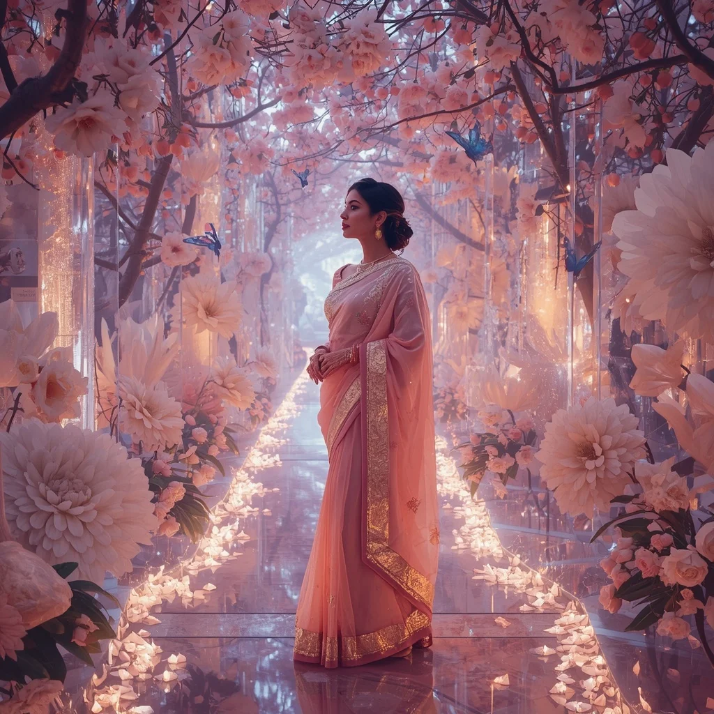 Festive Pastel Saree Prism Crystal Diamond Blossom Kingdom Collage Premium Editorial | Youtube Thumbnail Ai Prompt
