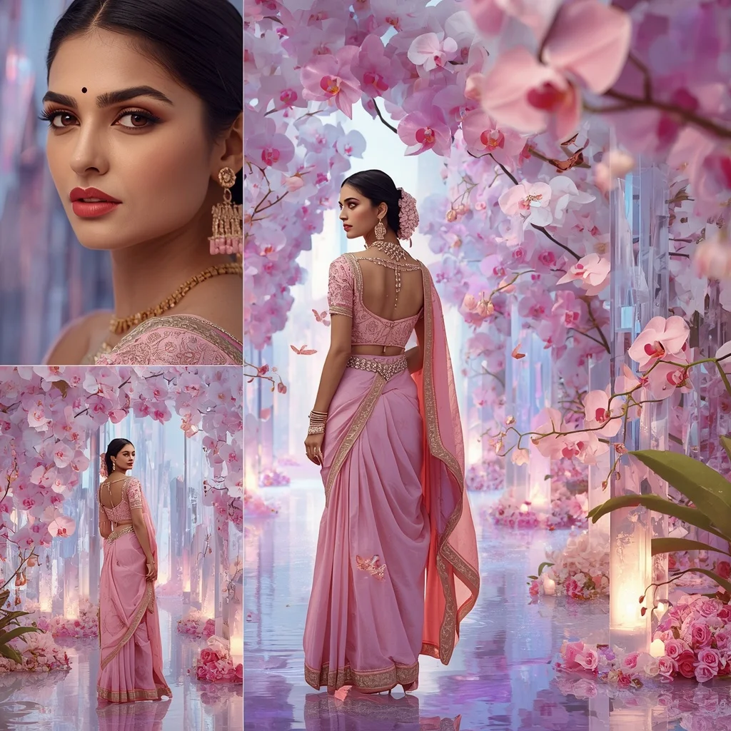 Festive Pastel Saree Prism Crystal Eternal Orchid Citadel Collage Premium Editorial | Prompt Engineering