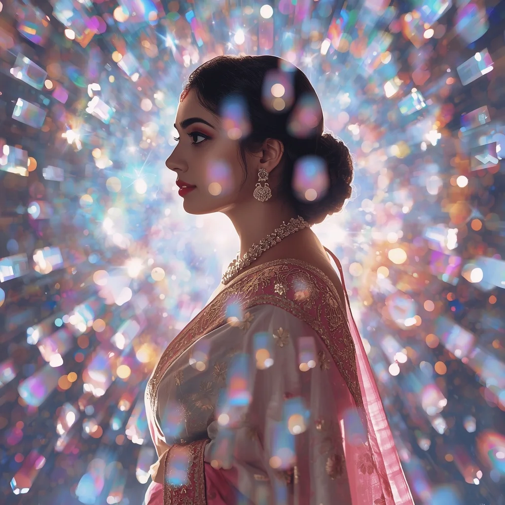 Festive Pastel Saree Prism Reflection Aurora Cosmos Collage Luxury Cinematic | Motivation Ai Prompt