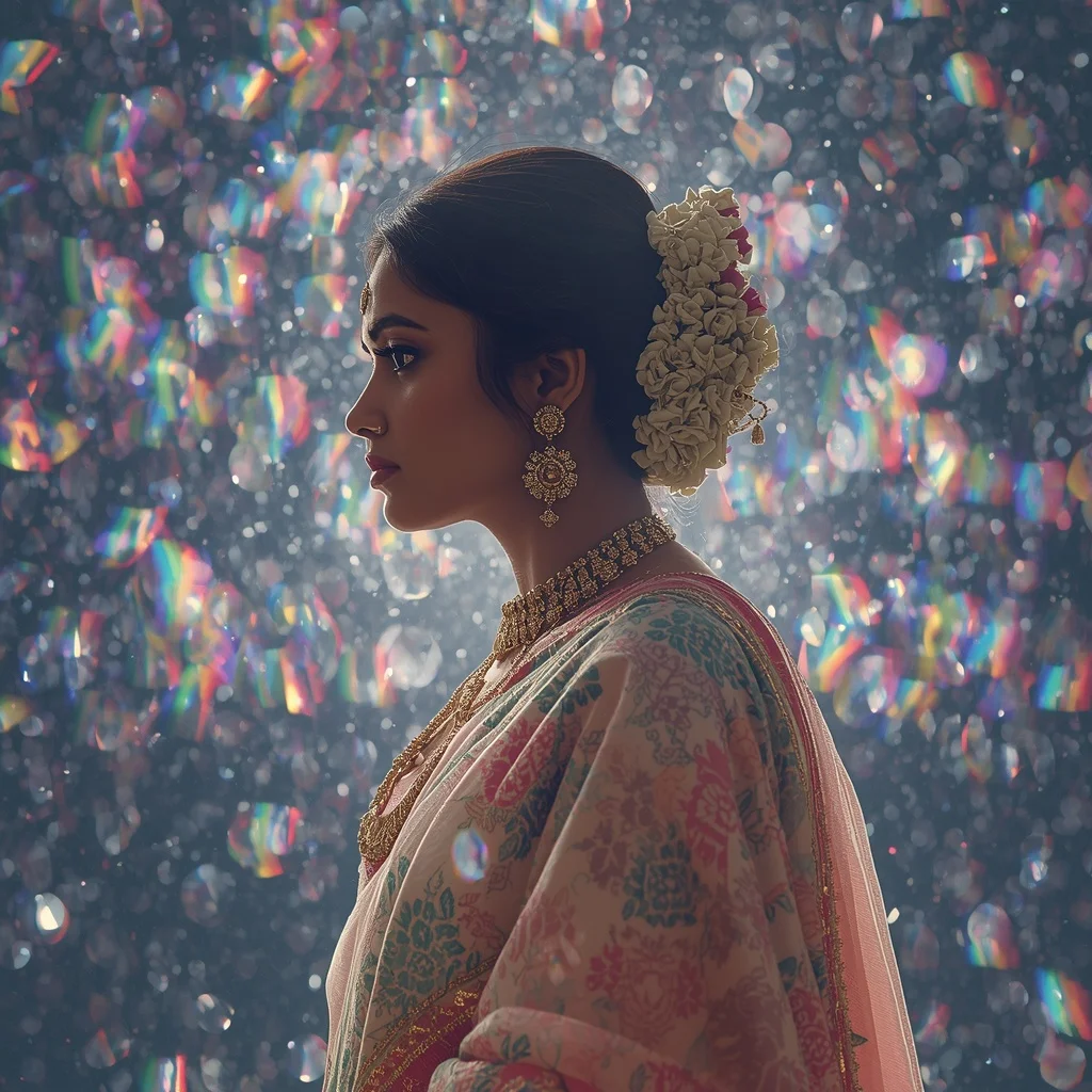 Festive Pastel Saree Prism Reflection Dream Cosmos Collage Luxury Cinematic | Attitude Girl Prompt