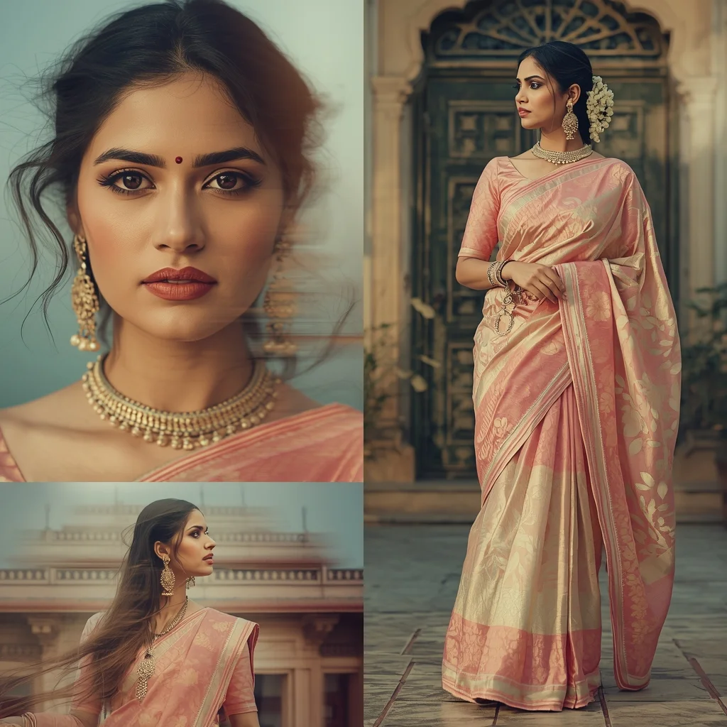 Festive Pastel Saree Reality Pauses Itself Collage | Self-Interruption Luxury Prompt | Cinematic Saree Ai Prompt