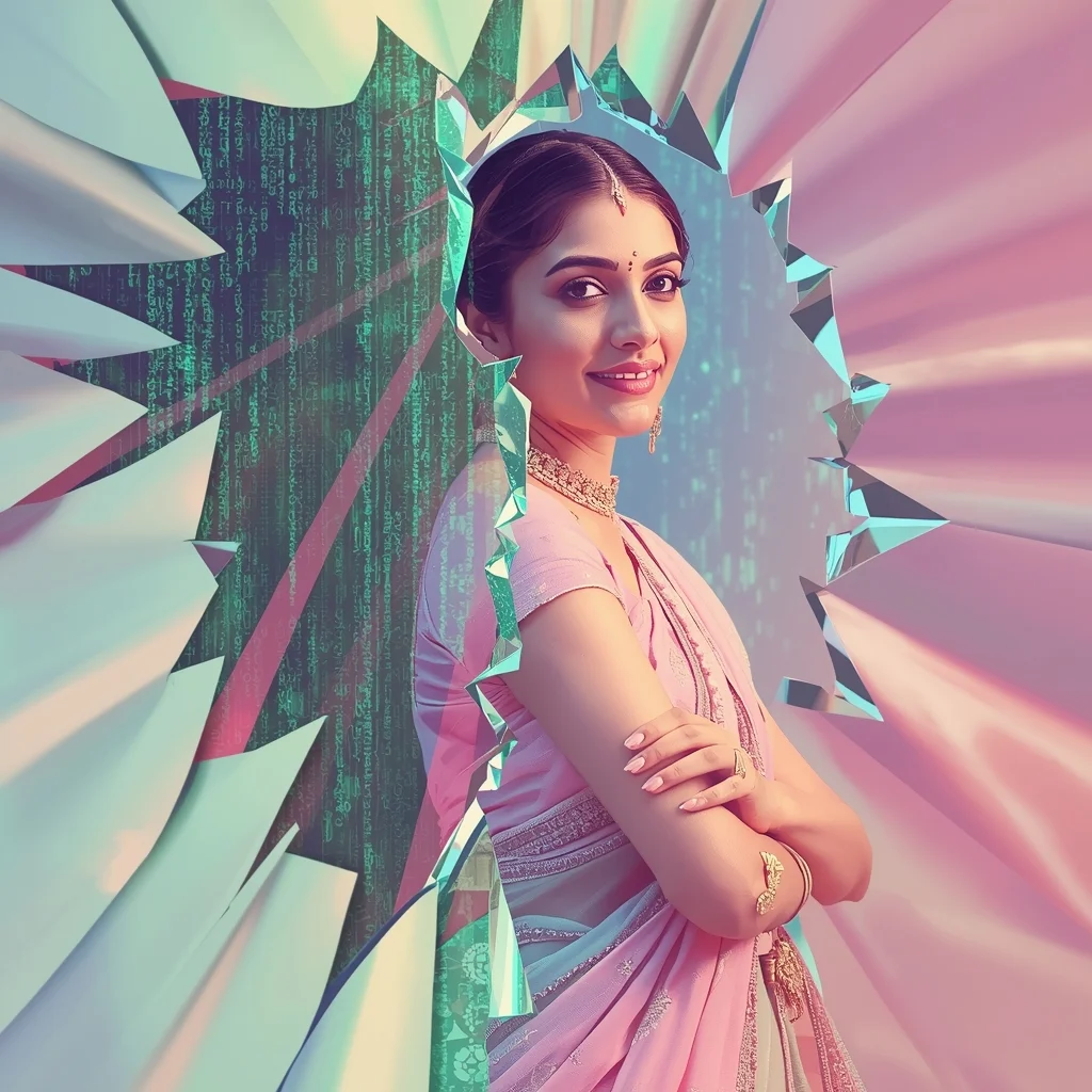 Festive Pastel Saree Reality-Tearing Digital Matrix Collage Dream Cinematic | Gemini Saree Prompt Text
