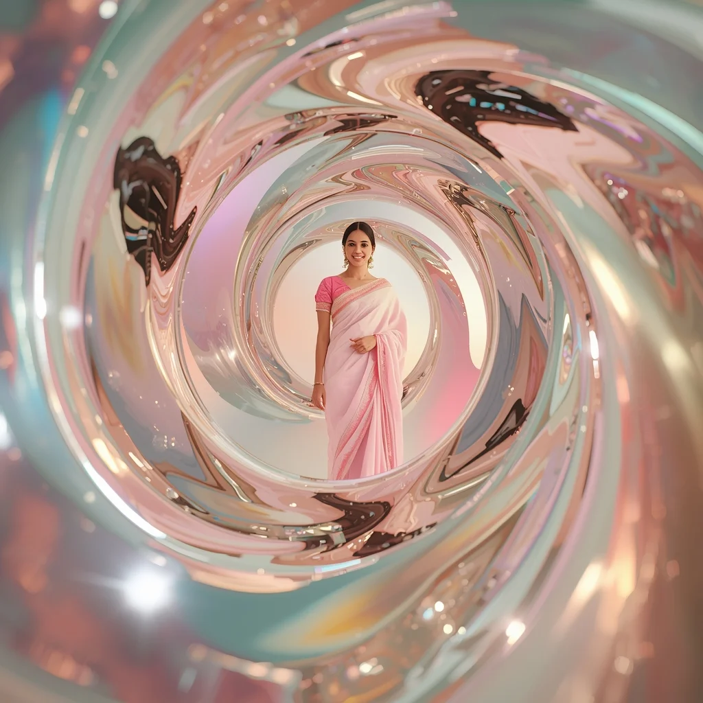 Festive Pastel Saree Reflective Glass Spiral Tunnel Collage Luxury Cinematic | Saree Prompt