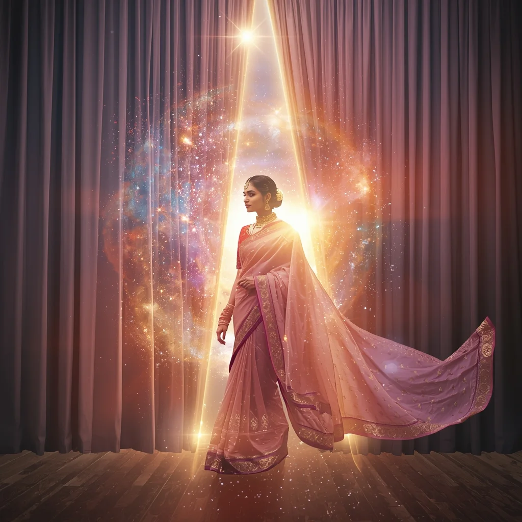 Festive Pastel Saree Regal Cosmic Curtain Galaxy Burst Collage | Regal Symphony Prompt | Ai New Prompt Free