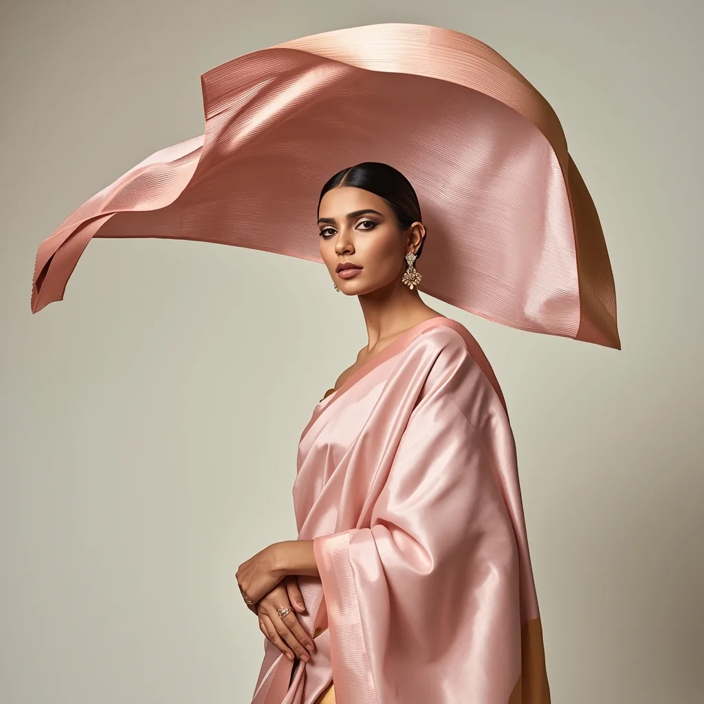 Festive Pastel Saree Sculptural Wind Editorial | Minimal Power Frame | Indian Saree Ai Prompt
