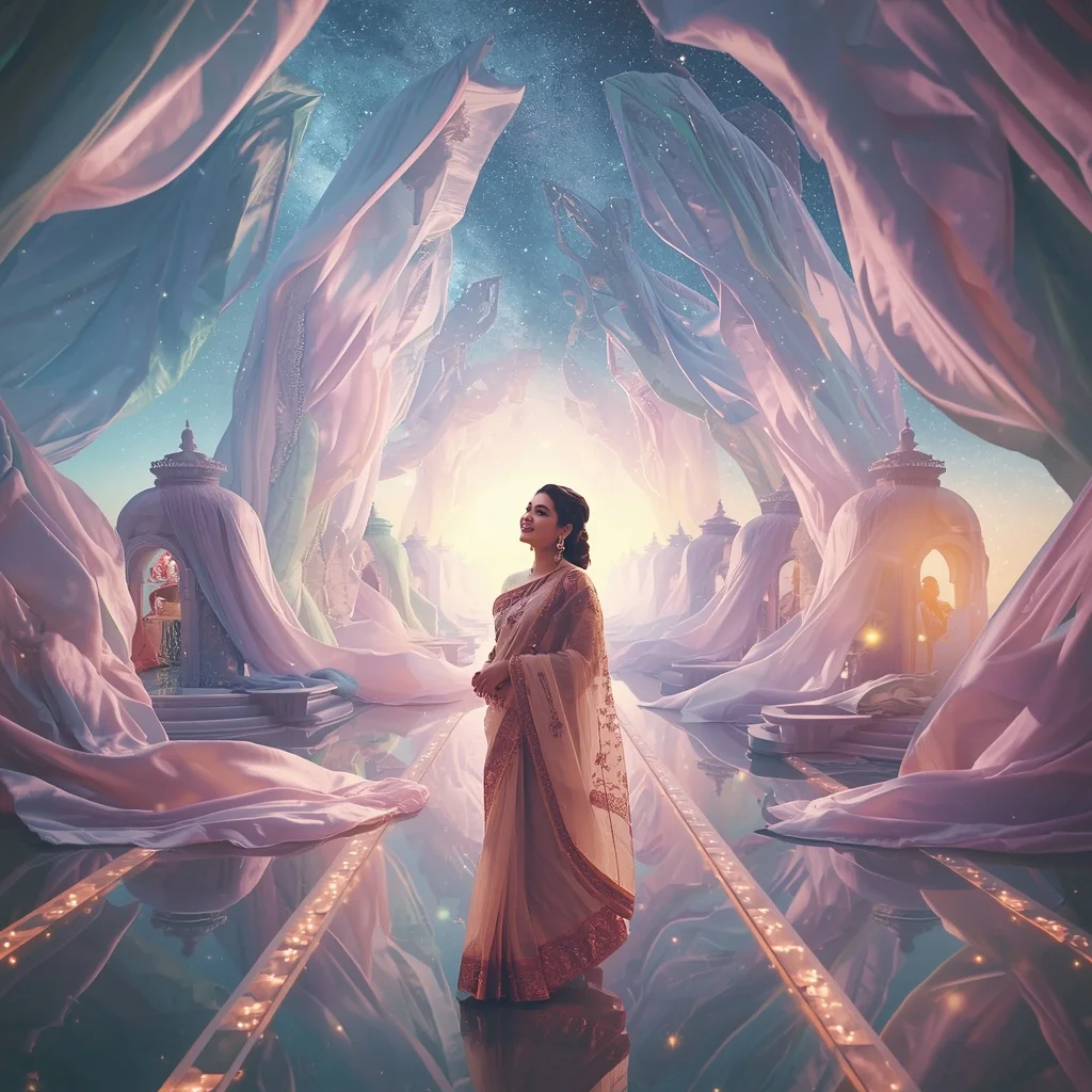 Festive Pastel Saree Silk Galaxy Infinity Temple City Collage Cinematic | Hd Image Prompt