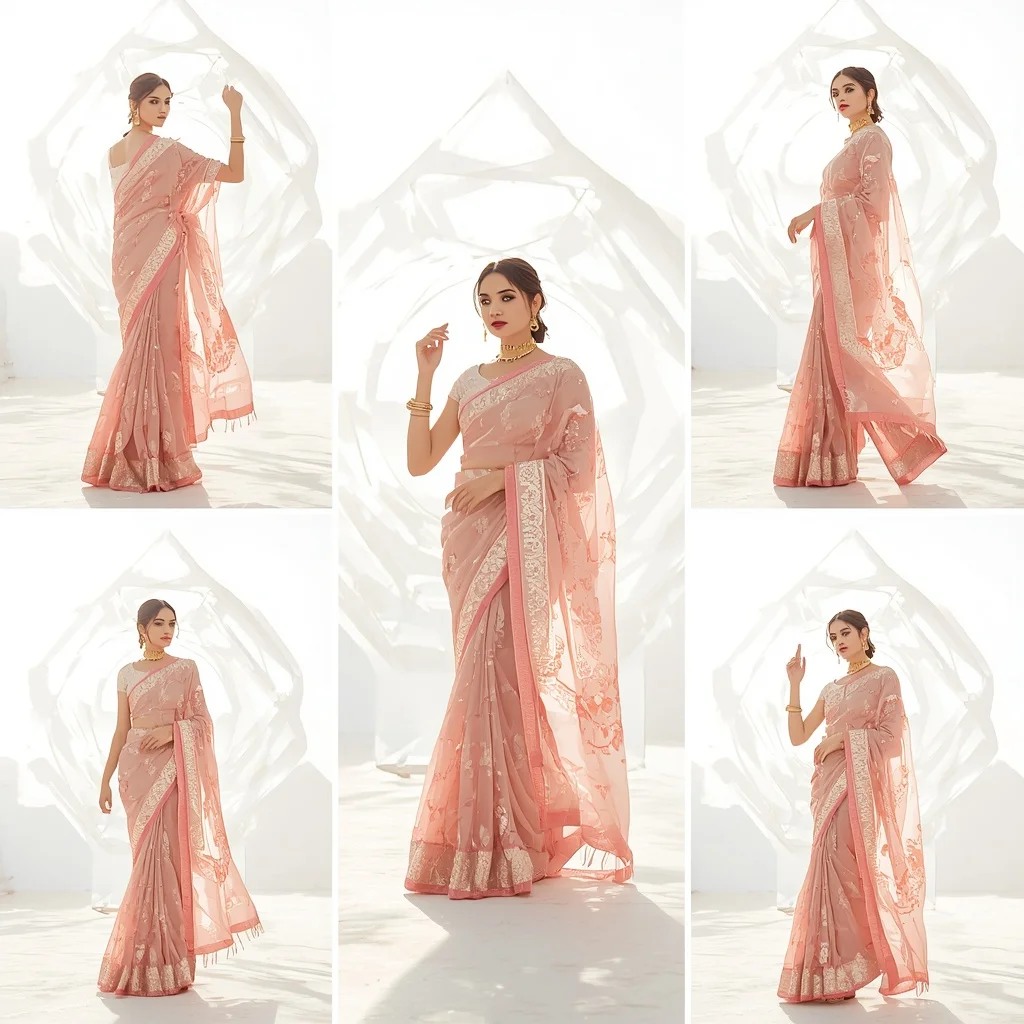 Festive Rose Quartz Saree Spinning Diamond Carousel Architecture | Fitness Model Ai Prompt