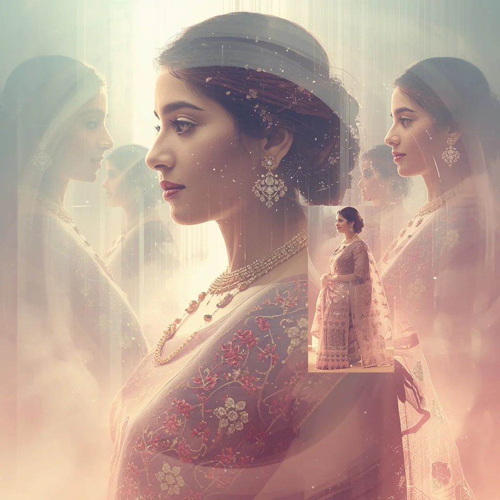 Festive Saree Bright Time Echo Vortex Mirror Rain Collage | Luminous Motion Prompt | New Prompt Photo