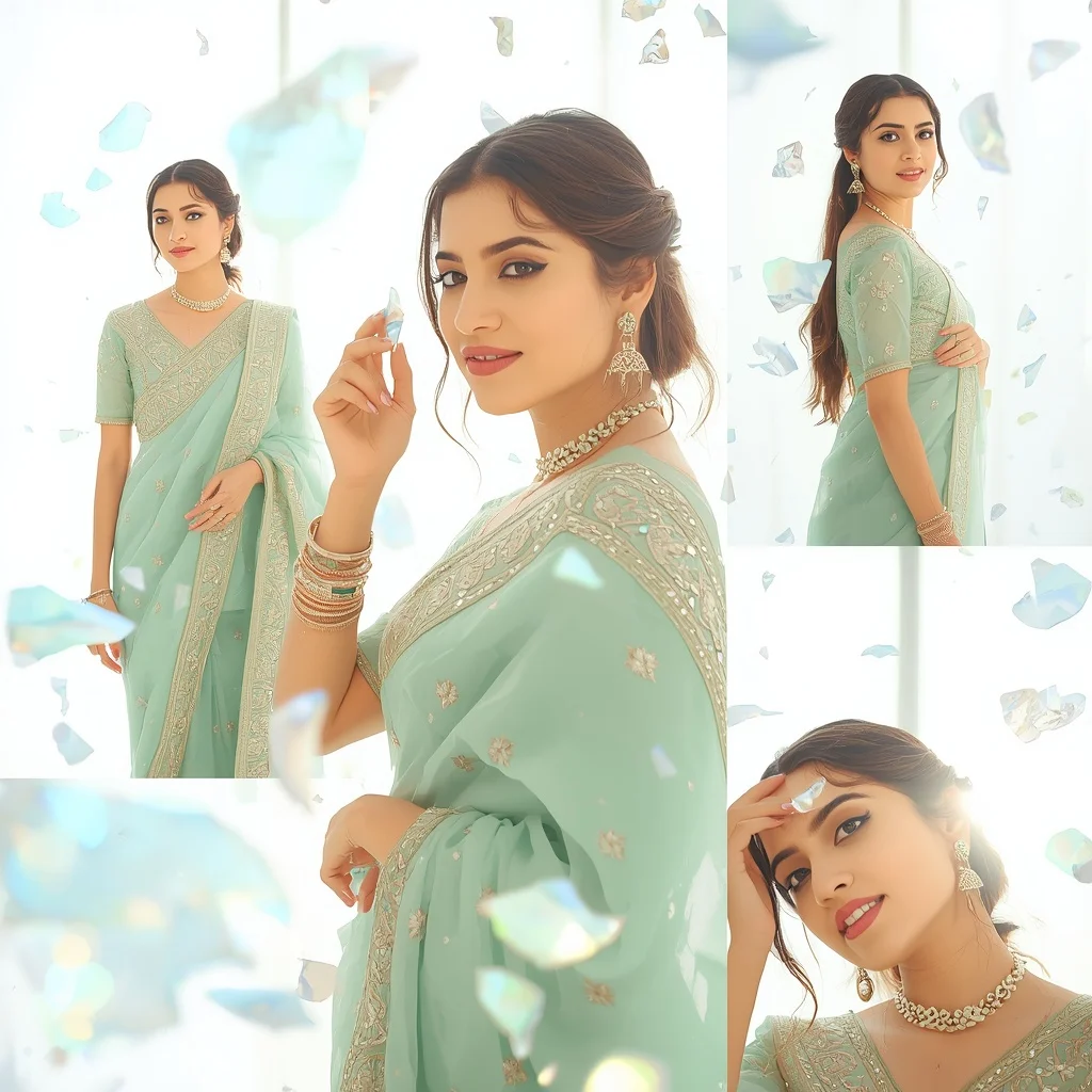 Festive Sea Foam Saree Sunlit Floating Opal Shard | Prompt Engineering