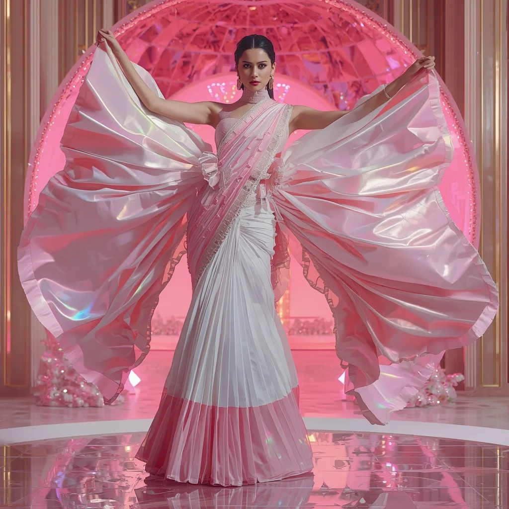 Floating Diamond Candy Saree with Luxury Pink Dome | Best Ai Prompts For Realistic Photos