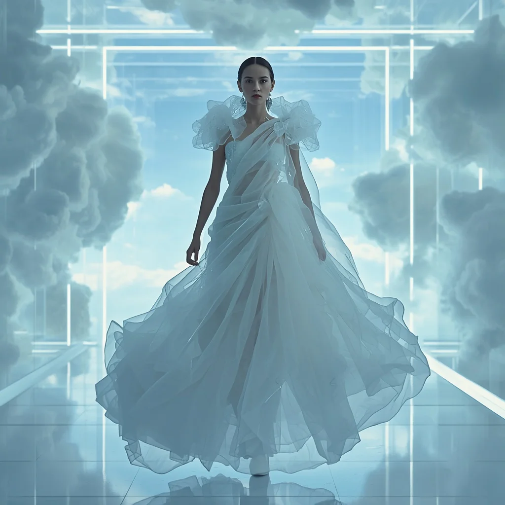 Floating Glass Cloud Saree with Atmospheric Vapor Architecture | Chatgpt Prompt For Photo Editing Trending