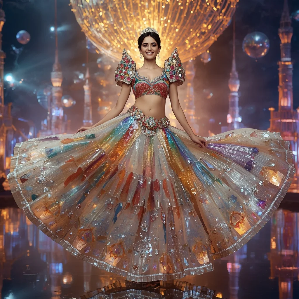 Floating Luxury Crystal Festival Saree with Giant Celebration Sphere City | Wedding Ai Prompt