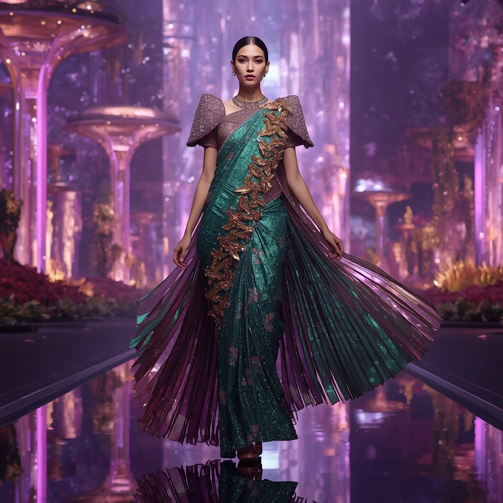 Floating Luxury Crystal Vineyard Saree with Golden Harvest Galaxy | New Design Ai Prompt