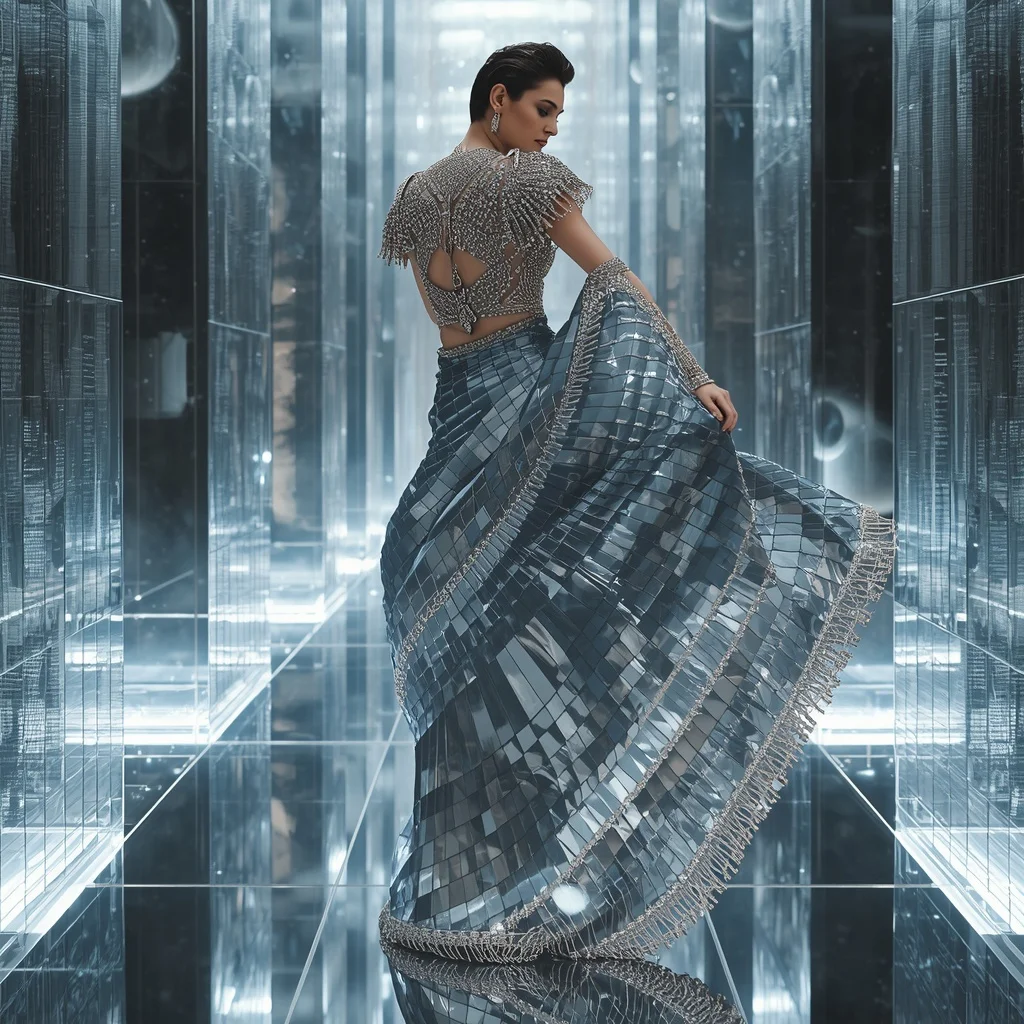 Floating Luxury Mirror Maze Saree with Infinite Reflection Universe | Copy Paste Ai Prompt