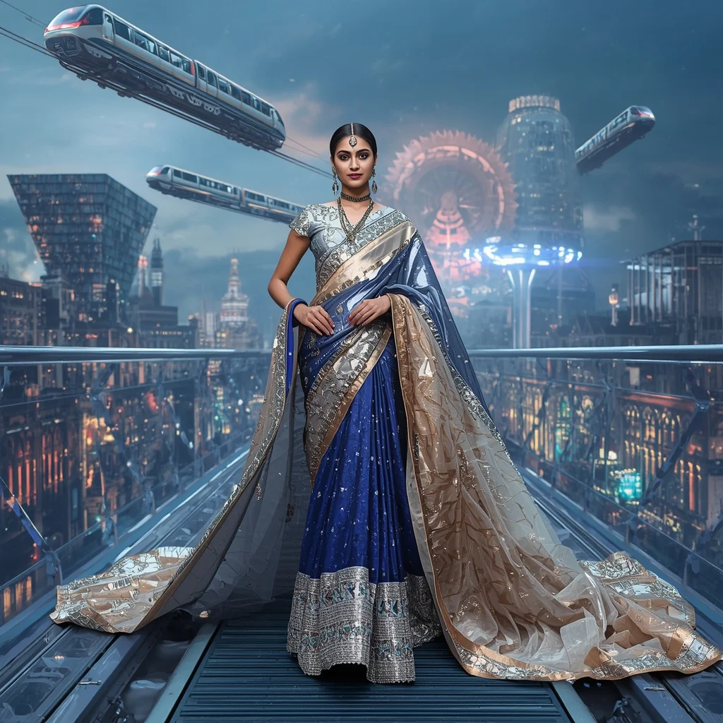 Floating Luxury Train Saree with Crystal Railway Kingdom | Style Ai Prompt