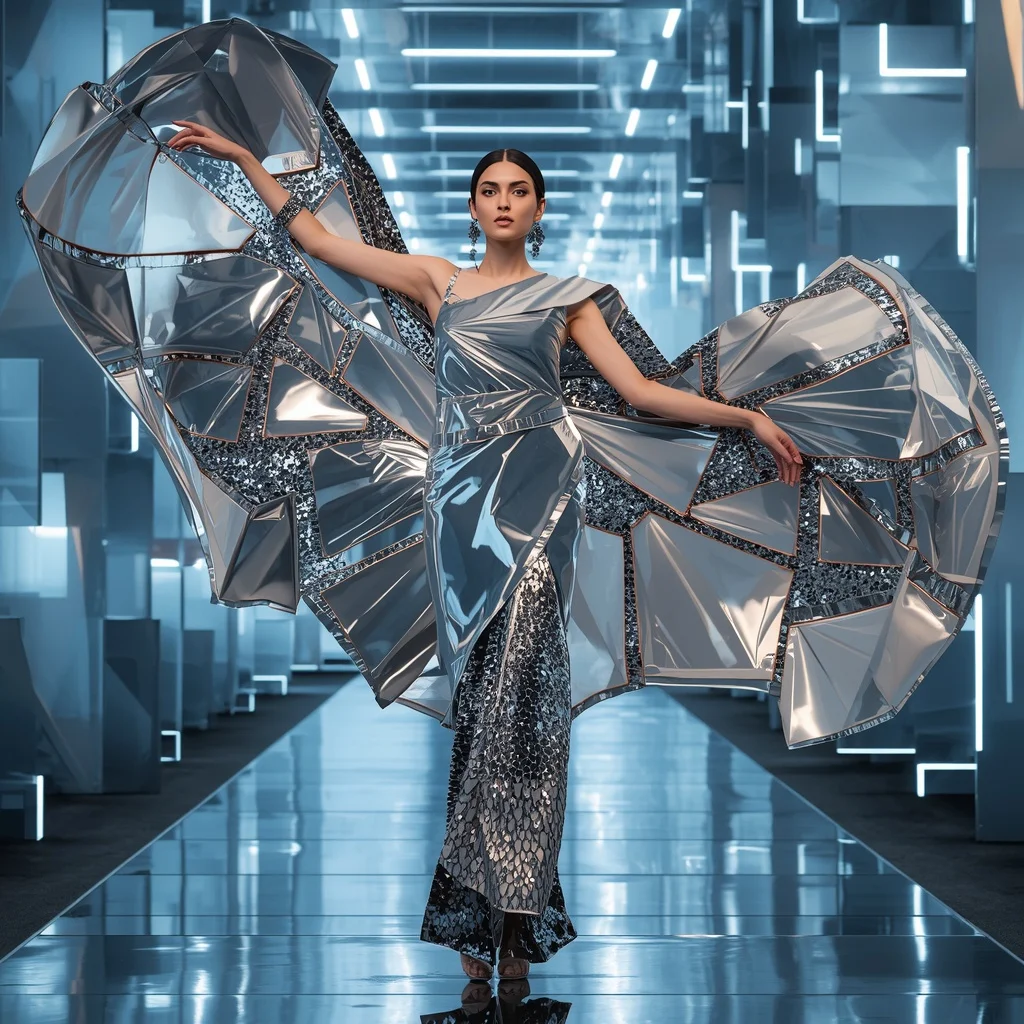 Floating Mirror Origami Saree with Anti-Gravity Silk Core | Prompt For Gemini Ai Girl Model Instagram