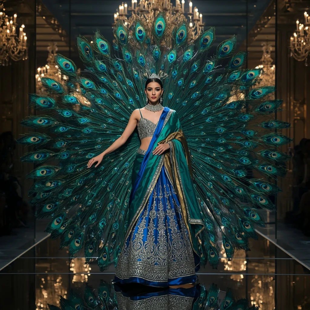 Floating Mirror Peacock Saree with Royal Reflection Infinity Palace | Soft Girl Aesthetic Prompt