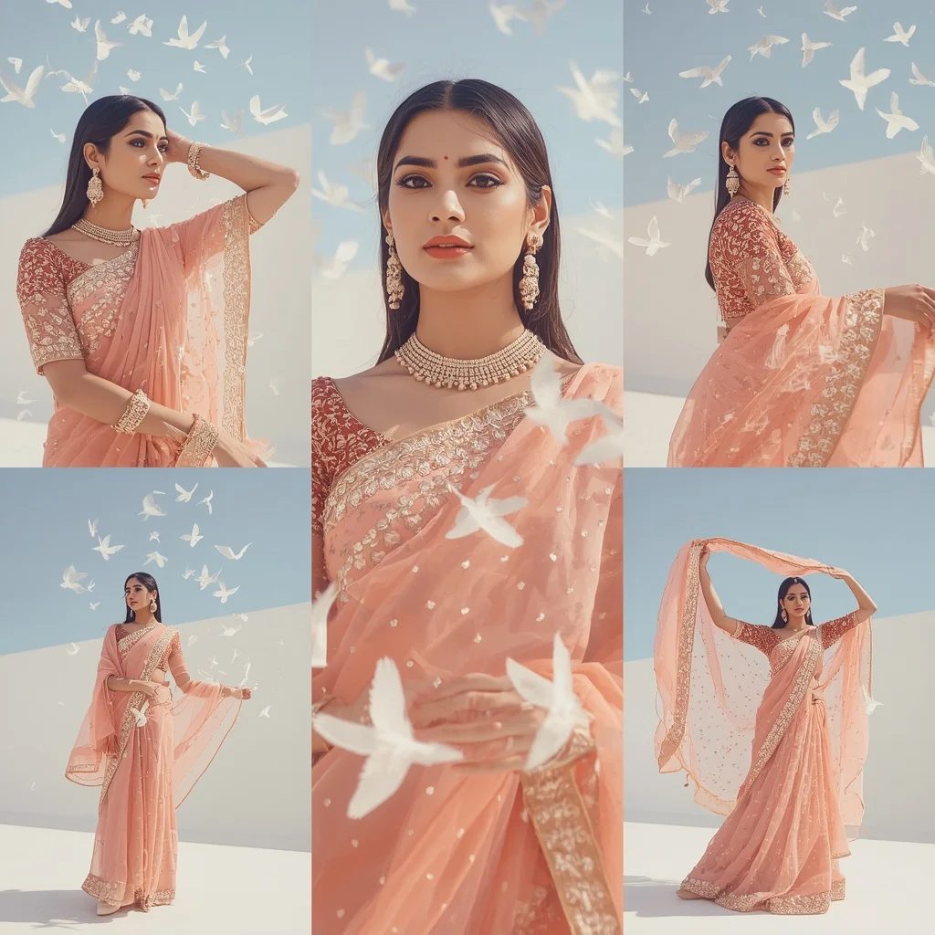 Frosted Acrylic Swallows With Heavy Designer Festive Saree | Anime Ai Prompt