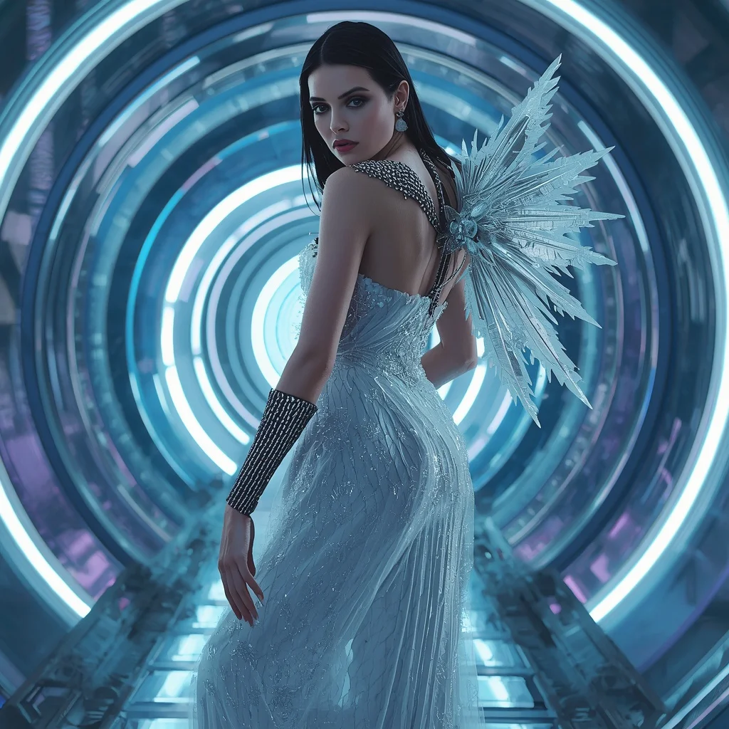 Frozen Crystal Aurora Apex Armor Saree with Floating Quantum Ring Storm Field Matrix Nexus Singularity Collapse Core System Engine | Prompt Image