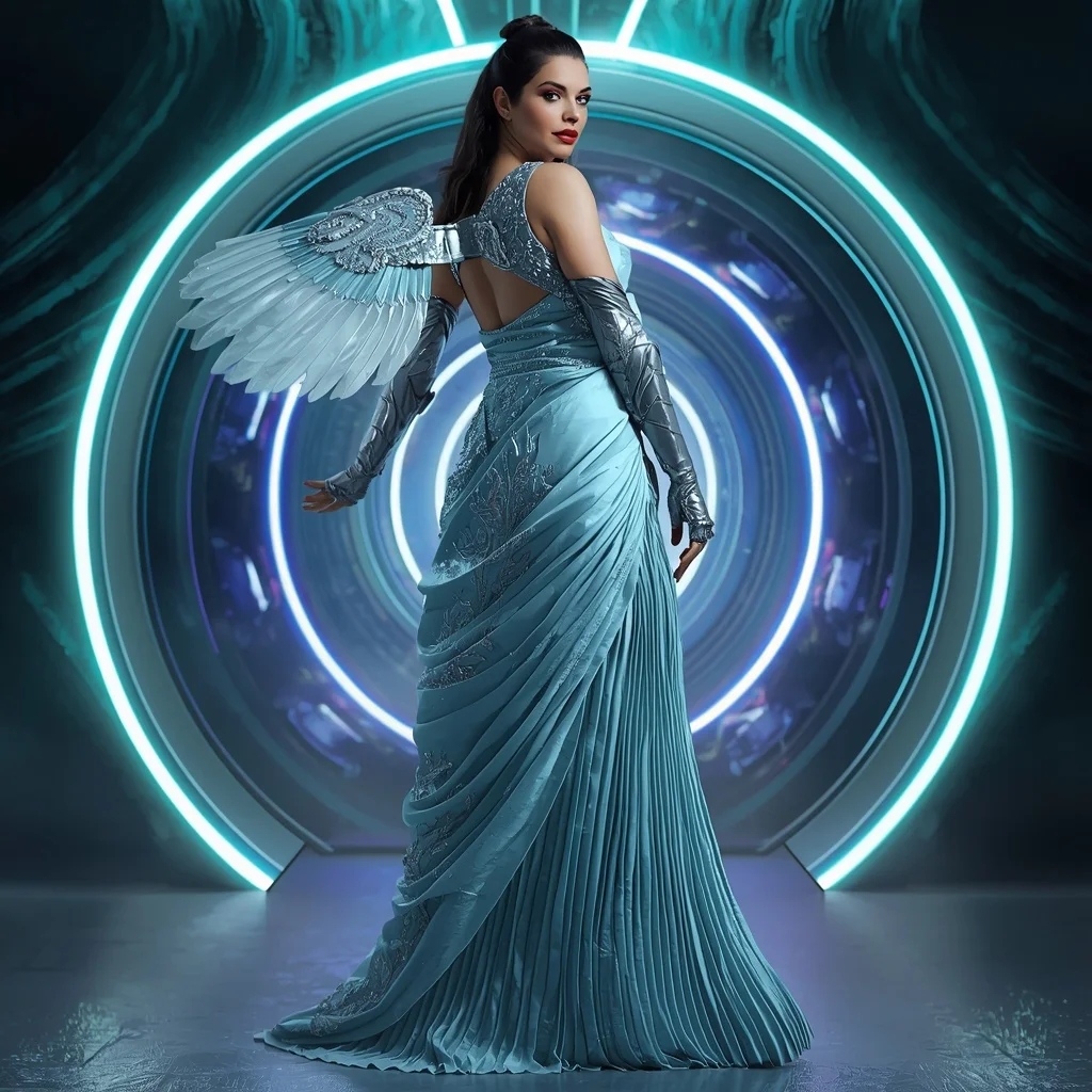 Frozen Crystal Aurora Apex Quantum Armor Saree with Floating Ring Storm Matrix Nexus Collapse Core System Engine | Prompt For Gemini AI Girl Style Trending Instagram