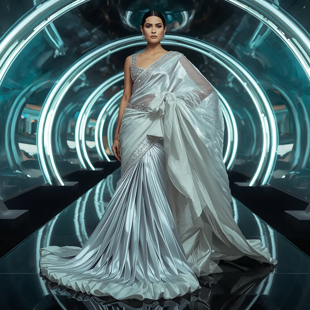 Frozen Diamond Mirage Saree with Infinity Ribbon Reflection Orbit Infinity Dome | Saree Ai Prompt