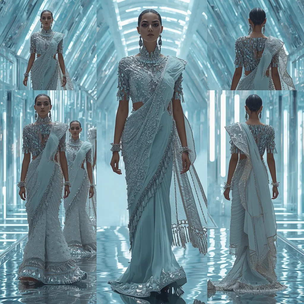 Frozen Diamond Nova Saree with Infinity Ice Orbit Citadel | 4k Ai Prompt