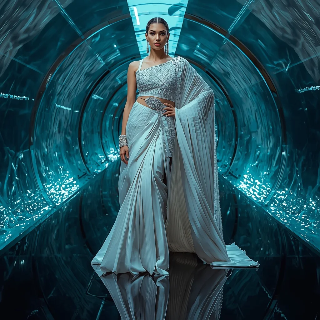 Frozen Diamond Velocity Saree with Infinity Ribbon Reflection Galaxy Infinity Atrium