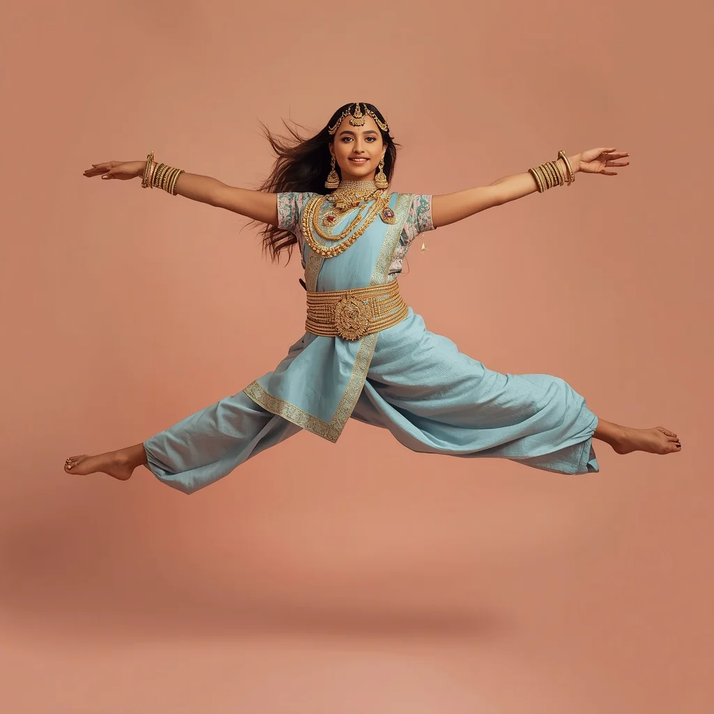 Full Body Heavy Kundan Harness Pastel Blue Saree Split Leap | Prompt For Traditional Look For Couple