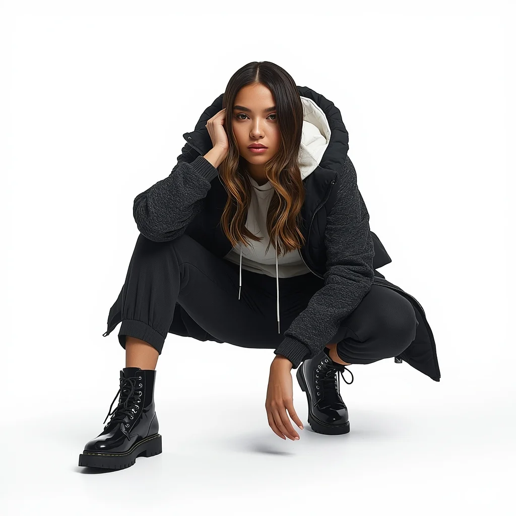 Full Body Icy White Studio High Fashion Crouch with Edgy Cool | Indian Girl Ai Prompt