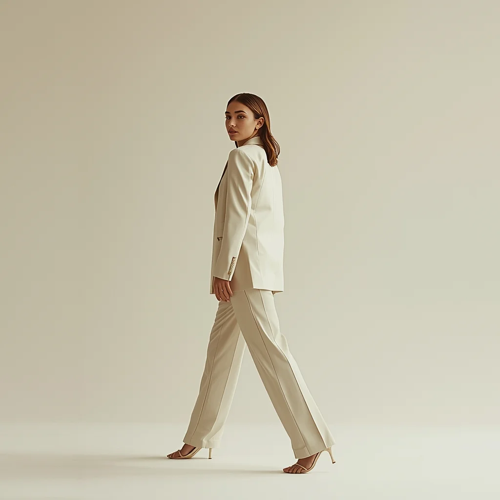 Full Body Ivory Studio Over-the-Shoulder Glance with Luxury Vibe | Secret Ai Prompt