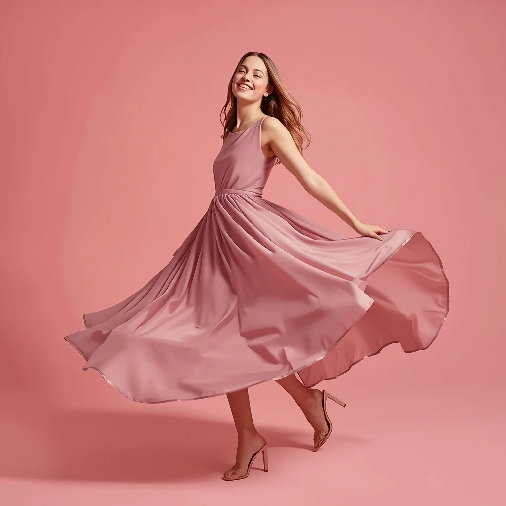 Full Body Pale Pink Studio Twirl Pose with Dreamy Femininity | Ai Gemini