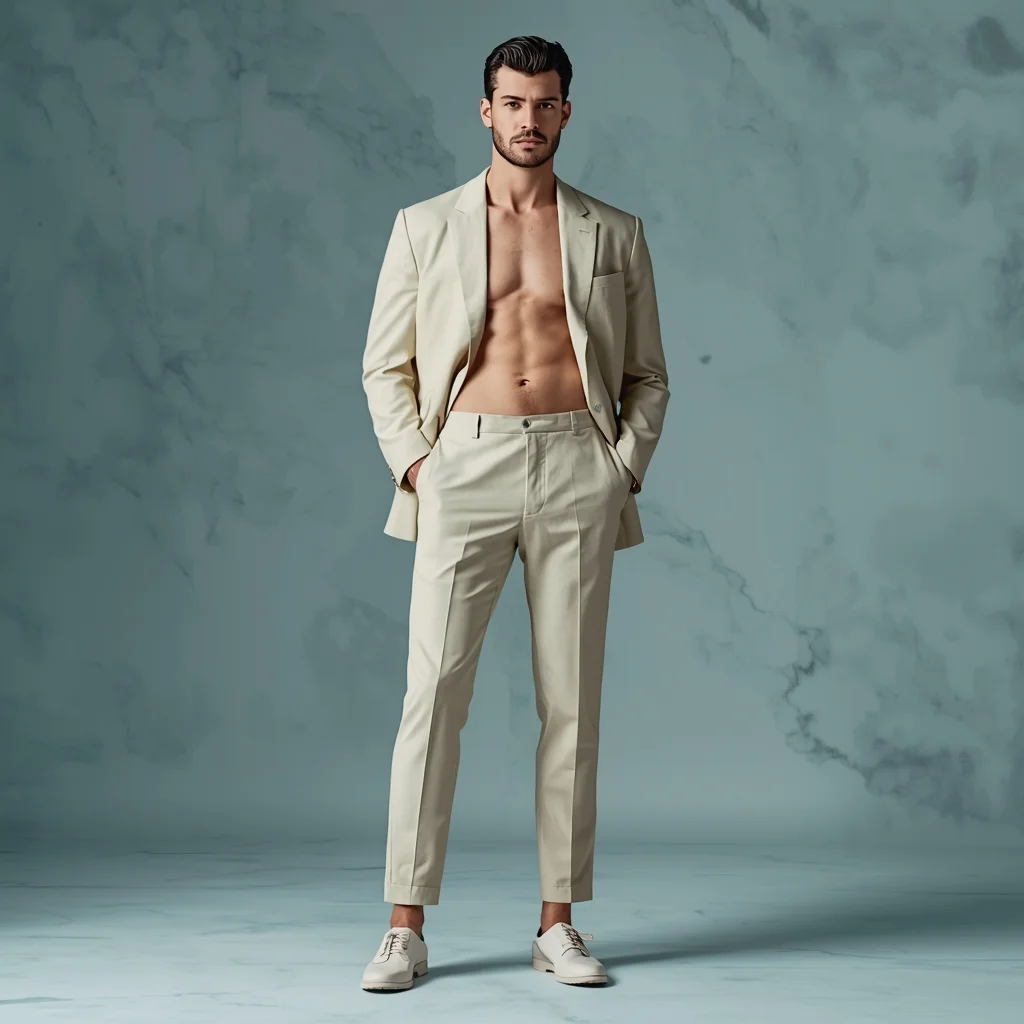 Full Body Soft Cool Marble Studio Pose with Refined Masculine Precision | Image Prompt