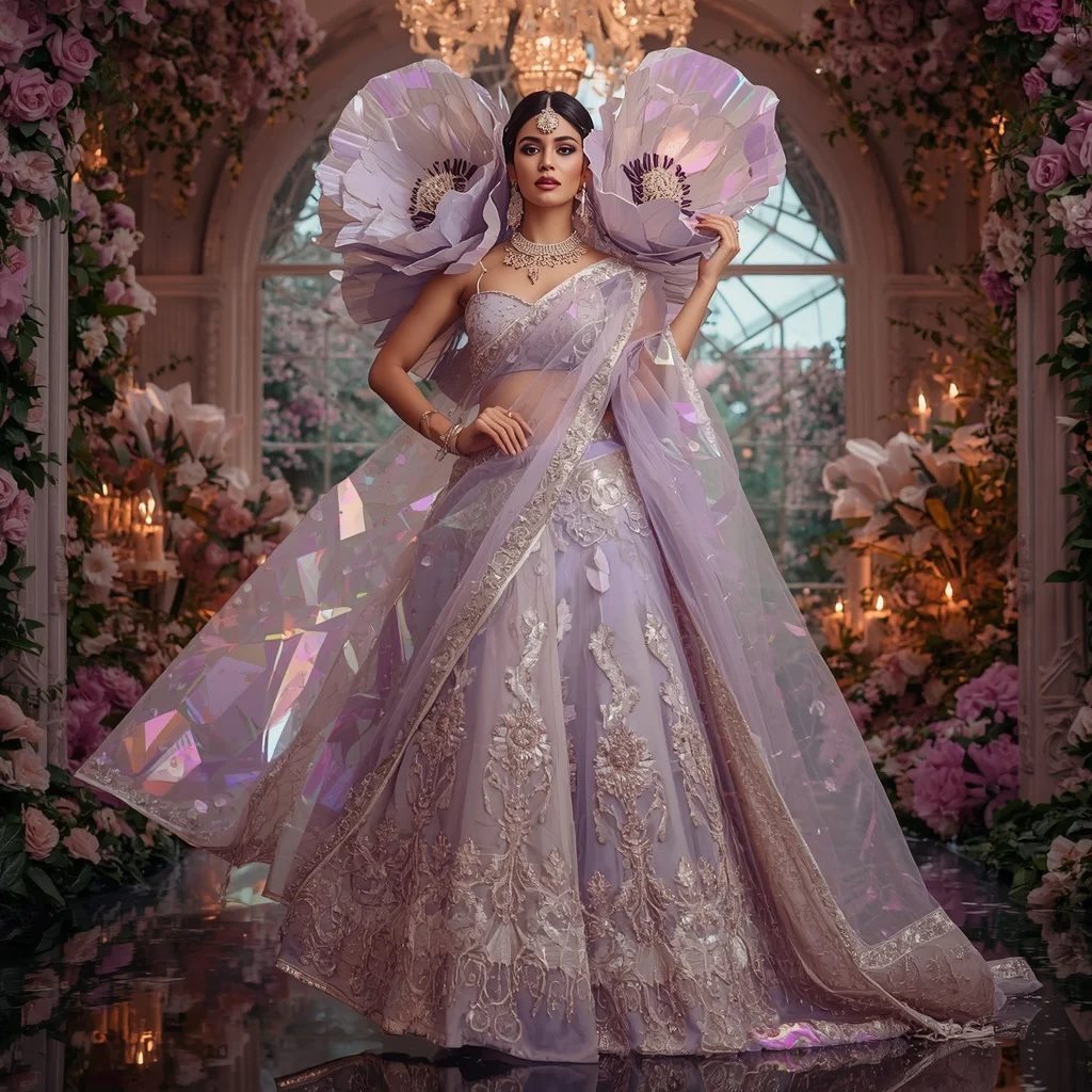 Giant Crystal Anemone Bloom Saree with Royal Floral Sanctuary | Festive Prompt