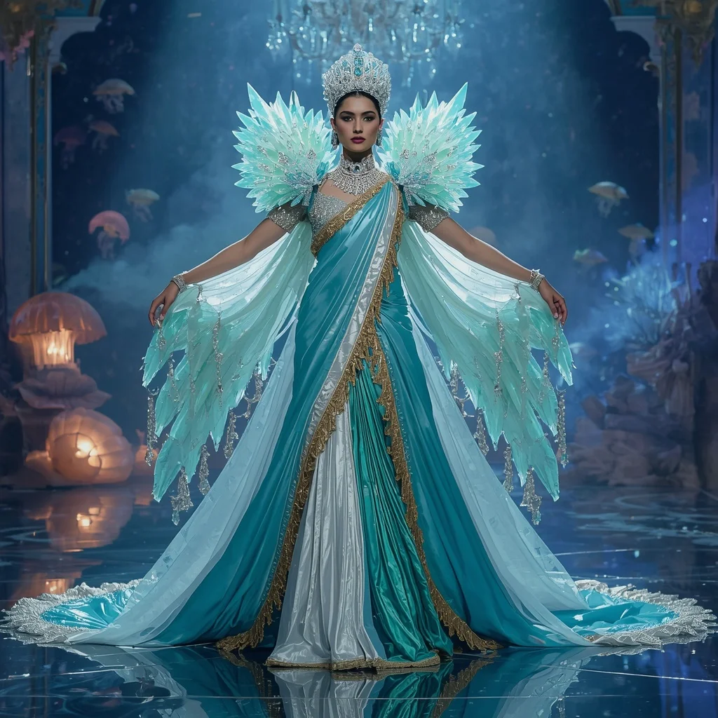 Giant Crystal Mermaid Queen Saree with Ocean Galaxy Palace | Prompt Ai