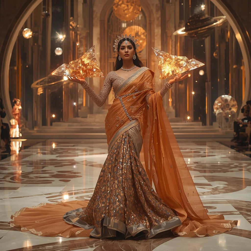 Giant Crystal Meteor Saree with Floating Cosmic Fire Palace | Travel Aesthetic Ai Prompt