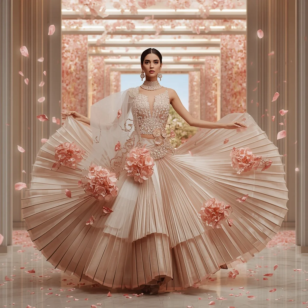 Giant Crystal Sakura Saree with Luxury Blossom Sky Hall | Girls Trending Prompt Gemini Instagram